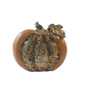 Pumpkin Decor, Wooden Fall Harvest Decoration w Metallic Accents, Thanksgiving